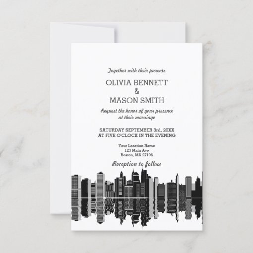 Boston Ma Skyline Cityscape Wedding Invitation | Zazzle