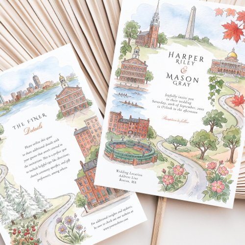 Boston MA Skyline Fenway Park Faneuil Hall Wedding Invitation