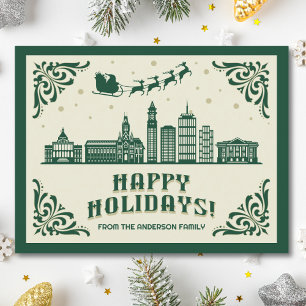 Boston, MA Skyline Happy Holidays Postcard
