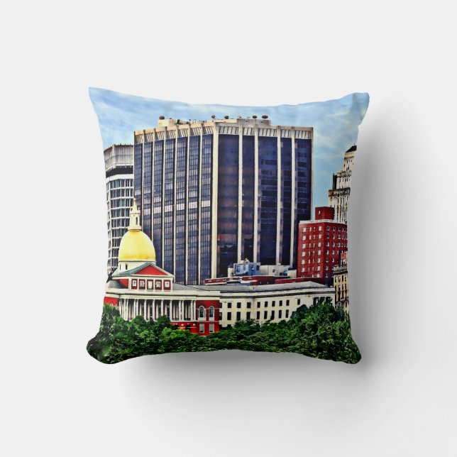 Boston MA - Skyline with Massachusetts State House Throw Pillow (Front)