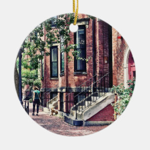 Boston MA - Walking the Dog on Mount Vernon Street Ceramic Ornament