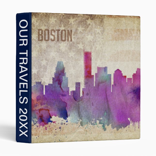 Boston, MA | Watercolor City Skyline Binder (Front/Spine)