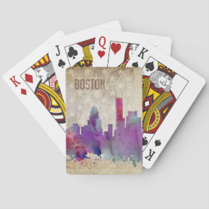 Boston, MA Watercolor City Skyline Poker Cards