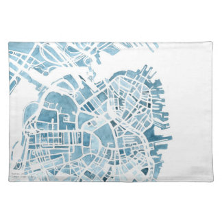 Boston MA watercolor map placemat