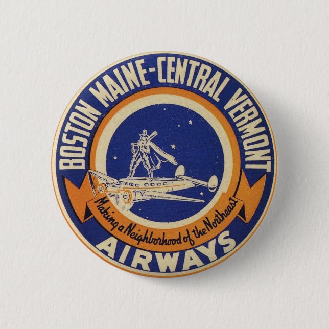 Boston Maine-Central Vermont Airways Logo Pinback Button (Front)