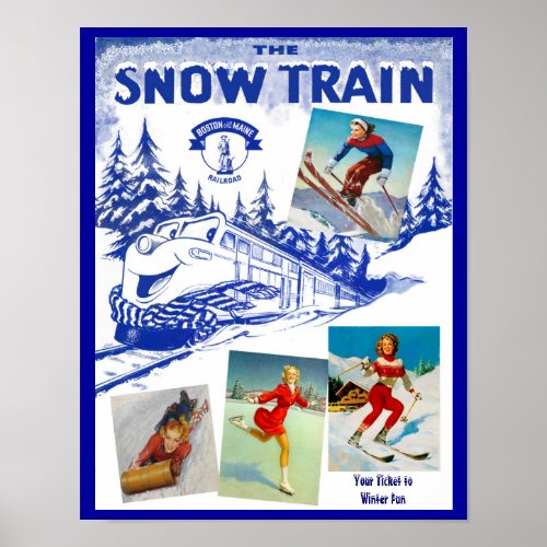 Boston  Maine Railroad Snow Train Travel Poster