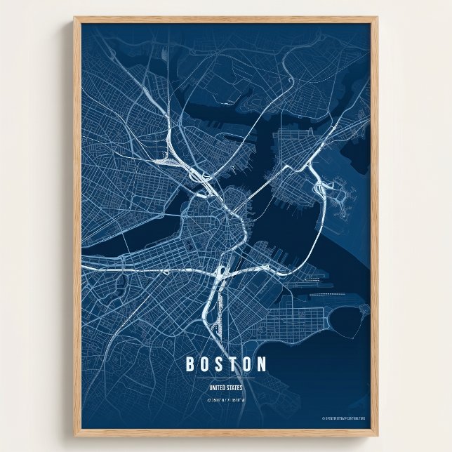 Boston Map Blue Print Massachusetts City Wall Art  (Creator Uploaded)