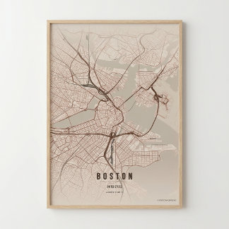Boston Map Rustic Print Massachusetts City Wallart