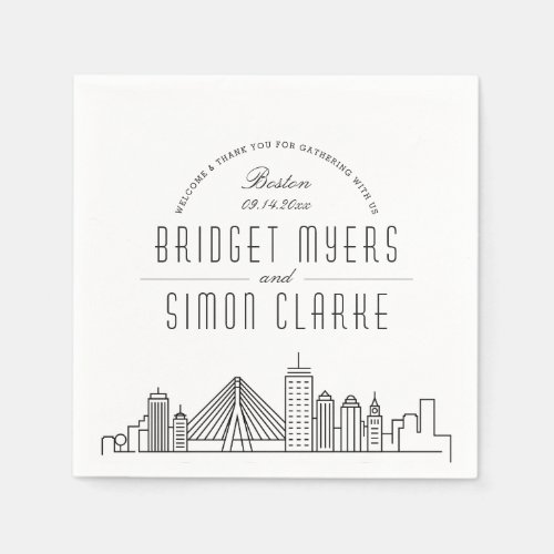 Boston Mass Deco Skyline  Wedding Event Napkins