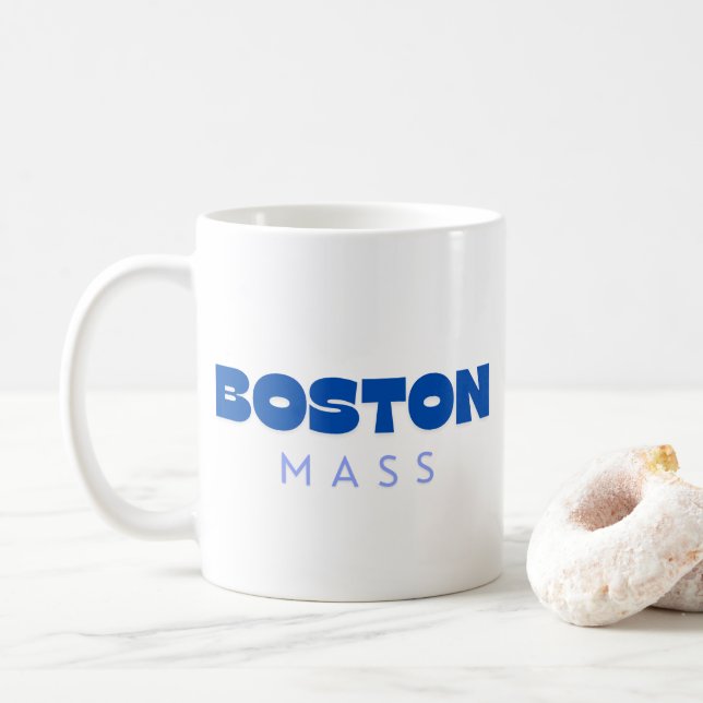 Boston Massachusetts Blue Modern Coffee Mug (With Donut)