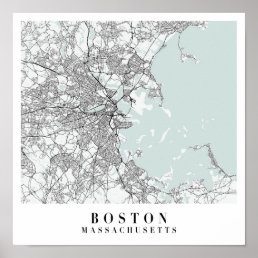 Boston Massachusetts Blue Water Street Map Poster