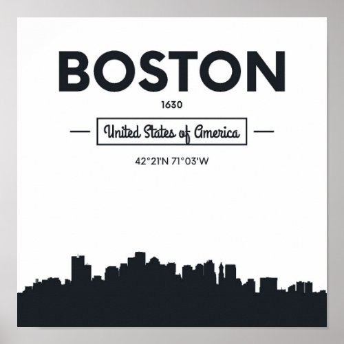 Boston Massachusetts  City Coordinates Poster