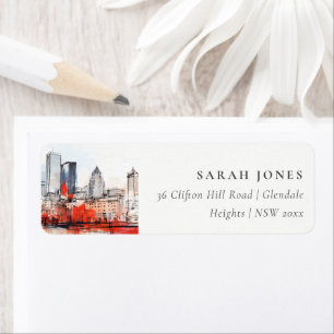 Boston Massachusetts City Scape Watercolor Address Label