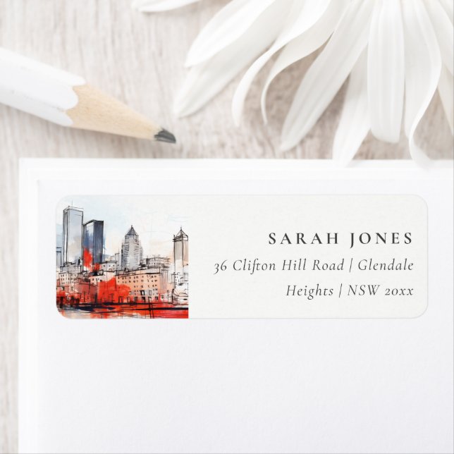 Boston Massachusetts City Scape Watercolor Address Label (Insitu)