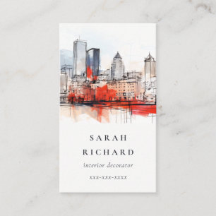 Boston Massachusetts City Scape Watercolor Travel Business Card