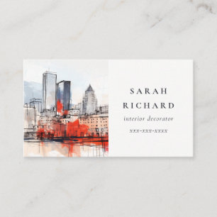 Boston Massachusetts City Scape Watercolor Travel Business Card