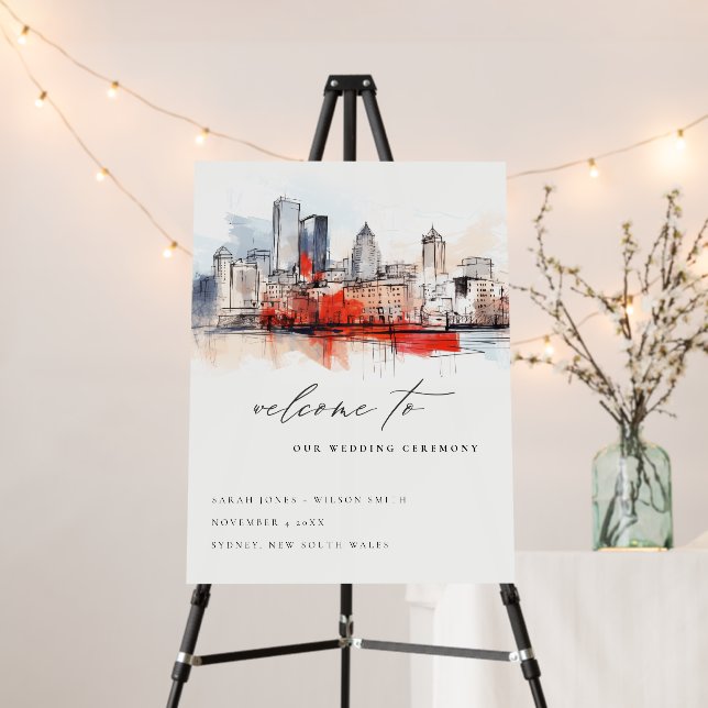 Boston Massachusetts City Scape Watercolor Wedding Foam Board (In Situ (Stand))