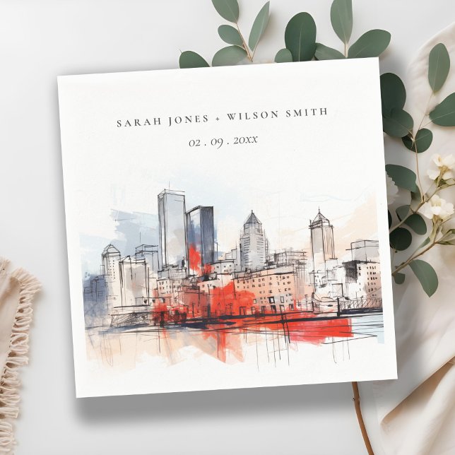 Boston Massachusetts City Scape Watercolor Wedding Napkins (Creator Uploaded)