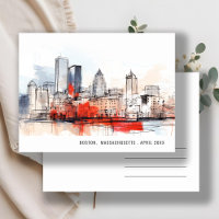 Boston Massachusetts City Scape Watercolor Wedding