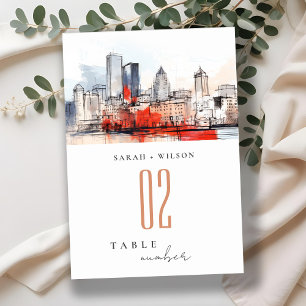 Boston Massachusetts City Scape Watercolor Wedding Table Number