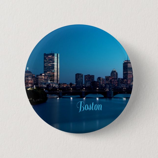 Boston Massachusetts City Skyline Button (Front)