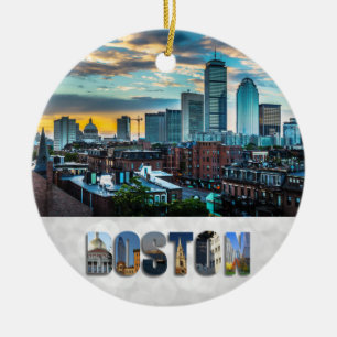 Boston Massachusetts City Skyline Christmas Ceramic Ornament
