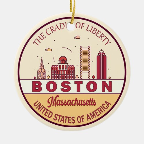 Boston Massachusetts City Skyline Emblem Ceramic Ornament