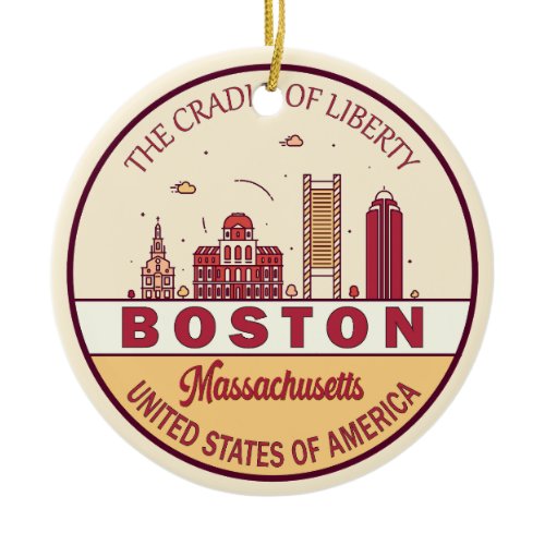 Boston Massachusetts City Skyline Emblem Ceramic Ornament