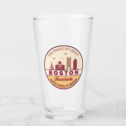 Boston Massachusetts City Skyline Emblem Glass