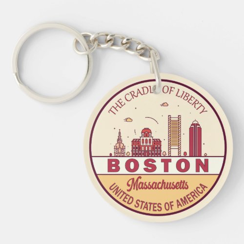 Boston Massachusetts City Skyline Emblem Keychain