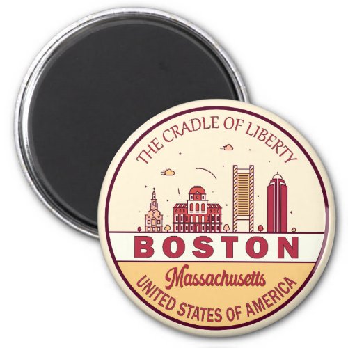 Boston Massachusetts City Skyline Emblem Magnet