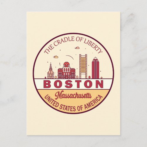 Boston Massachusetts City Skyline Emblem Postcard