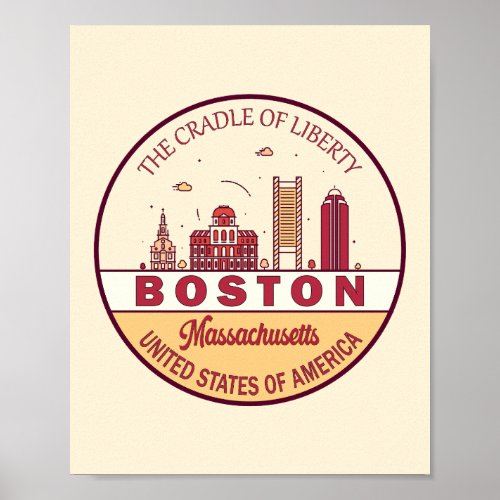 Boston Massachusetts City Skyline Emblem Poster