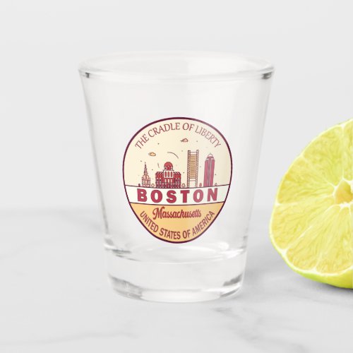 Boston Massachusetts City Skyline Emblem Shot Glass