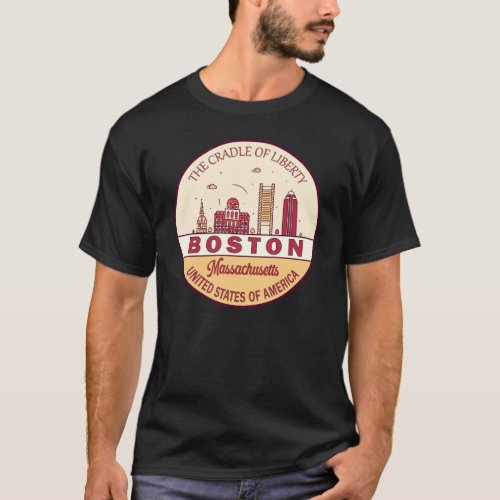 Boston Massachusetts City Skyline Emblem T_Shirt
