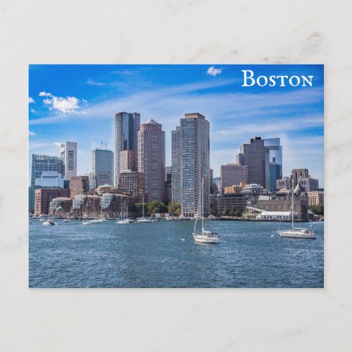 Boston Massachusetts City Skyline Harbor Travel Postcard