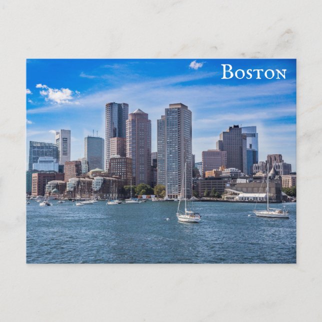 Boston Massachusetts City Skyline Harbor Travel Postcard (Front)