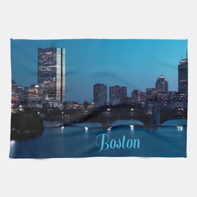 Boston Massachusetts City Skyline Kitchen Towel (Horizontal)