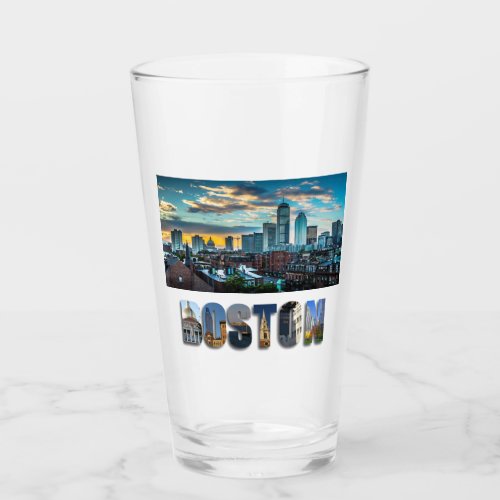 Boston Massachusetts City Skyline Photo Beer Pint Glass