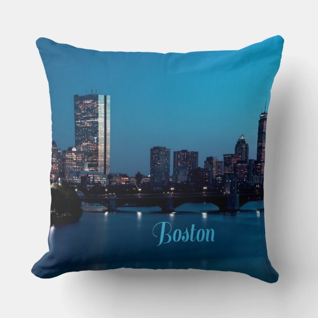Boston Massachusetts City Skyline Throw Pillow (Front)