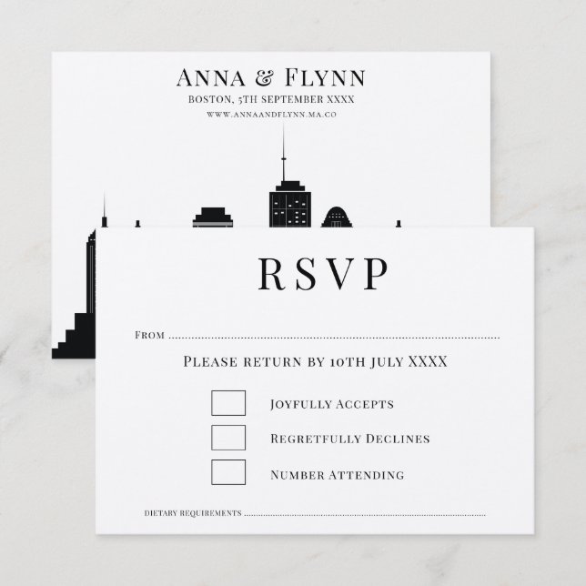 Boston Massachusetts City Skyline Wedding RSVP Inv Invitation (Front/Back)