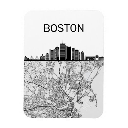 Boston Massachusetts City Skyline With Map Magnet