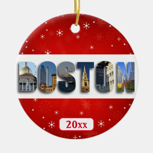 Boston Massachusetts City Travel Photos Christmas Ceramic Ornament (Front)