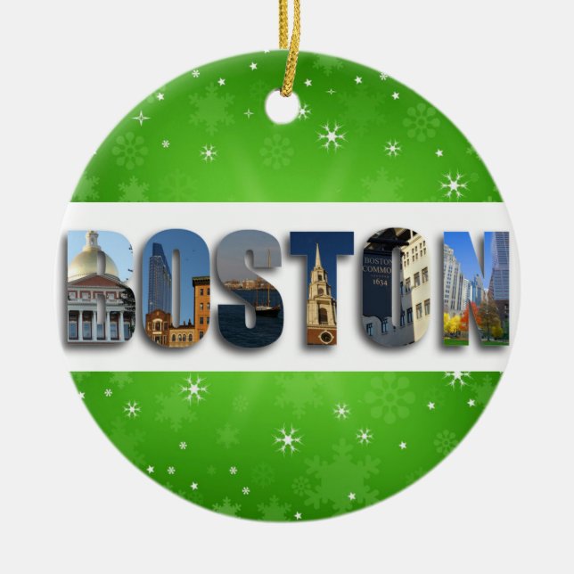 Boston Massachusetts City Travel Photos Christmas Ceramic Ornament (Front)