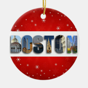 Boston Massachusetts City Travel Photos Christmas Ceramic Ornament