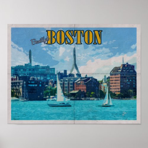 Boston Massachusetts Distressed Vintage Travel Poster