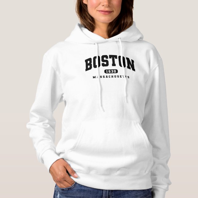Boston Massachusetts Est 1630 College Style Hoodie (Front)