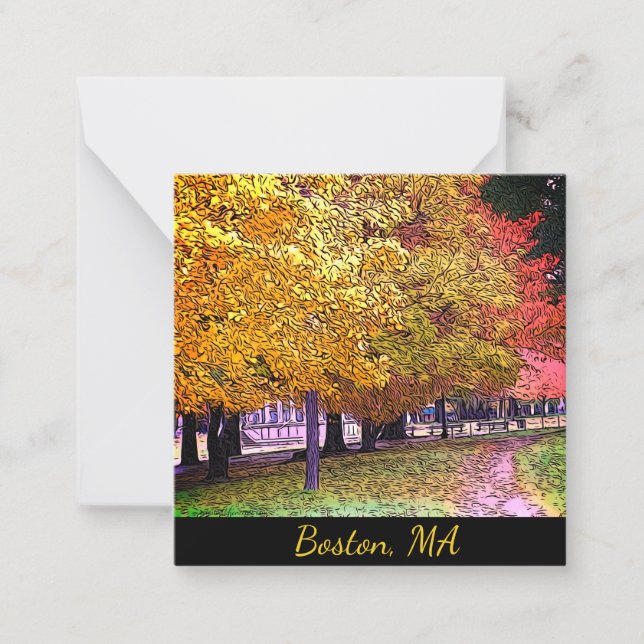 Boston, Massachusetts Fall Foliage Comic Art 0533 Note Card (Front)