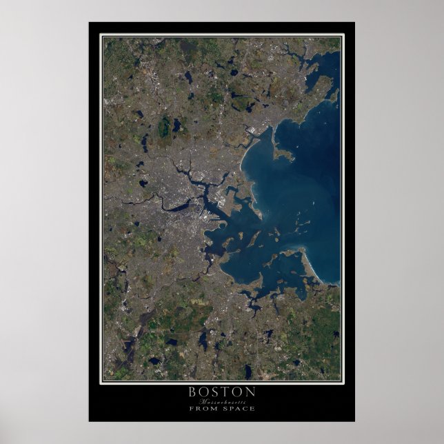 Boston Massachusetts From Space Satellite Map Poster (Front)
