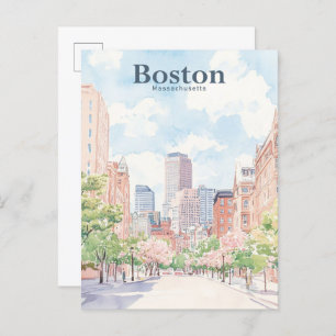 Boston Massachusetts Gouache Illustration Travel Postcard